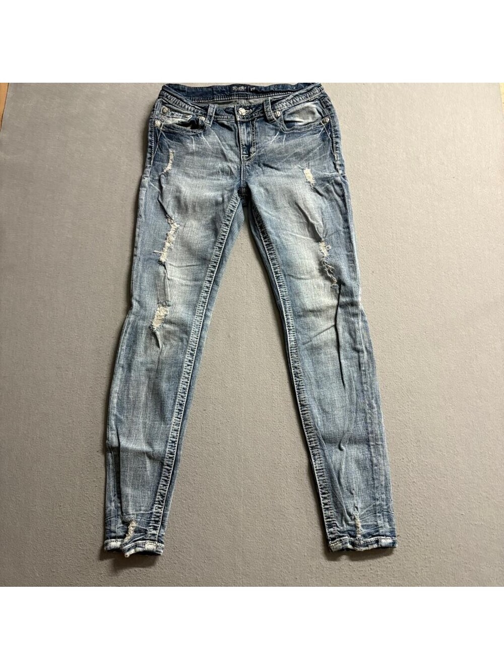 Miss Me Low Rise Skinny Jeans Womens 29 Blue Distressed Sequins J3608S2R
